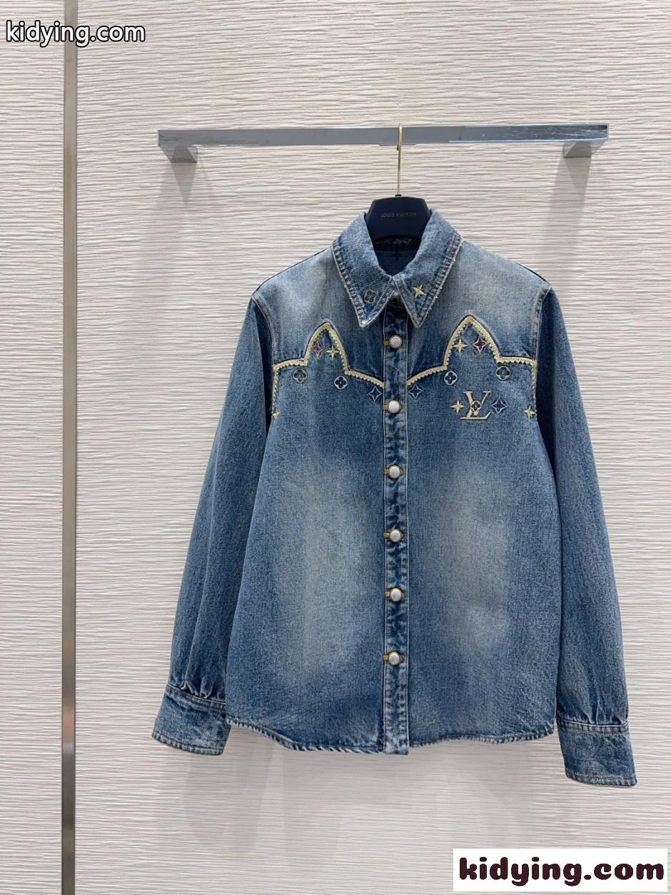 カジュアル 刺繍入り デニムシャツ ルイ・ヴィトン シャツ コピー コットン-1