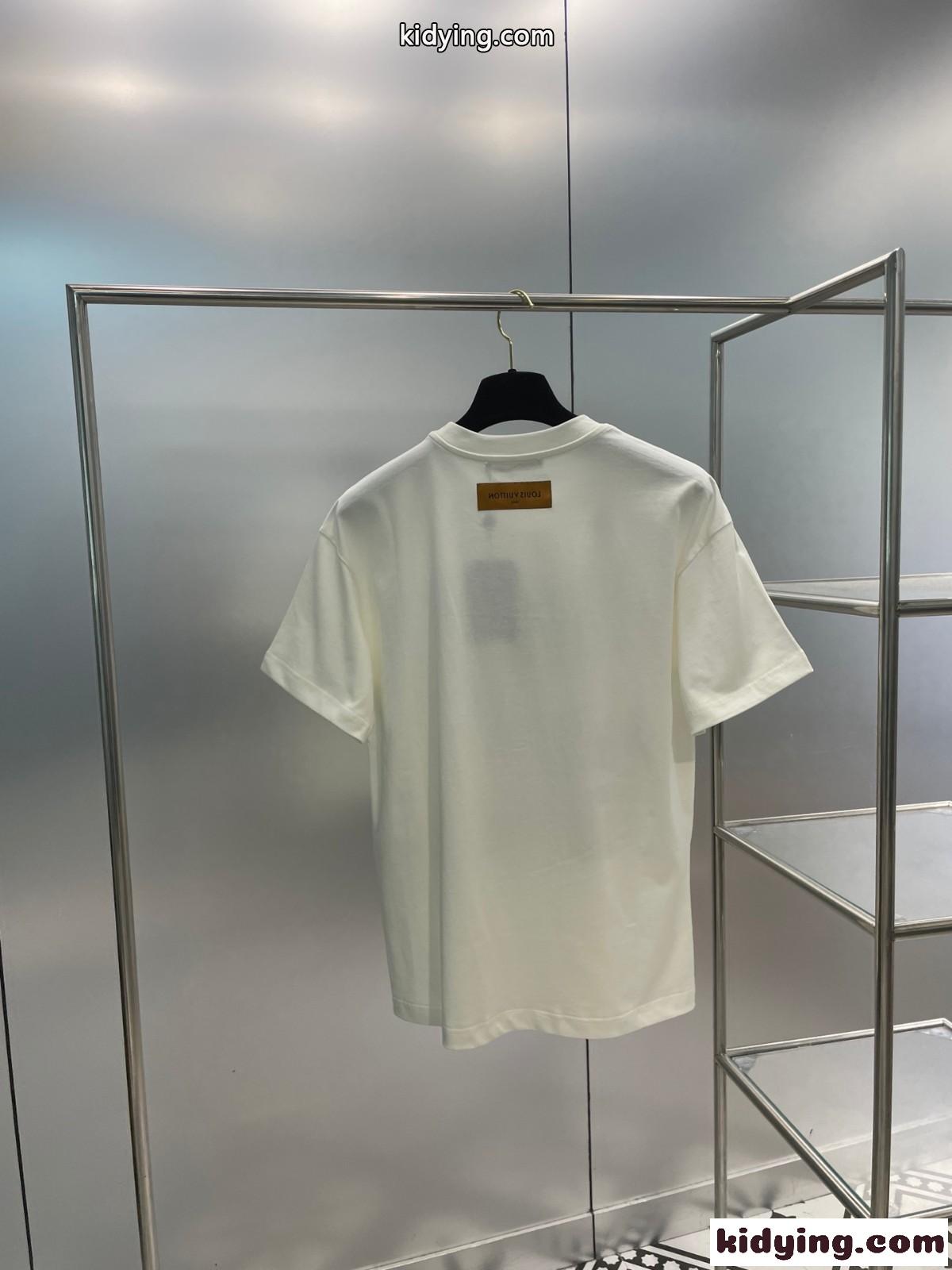 ユニセックス ルイ・ヴィトン プリンテッドコットンTシャツ コピー クルーネック-1