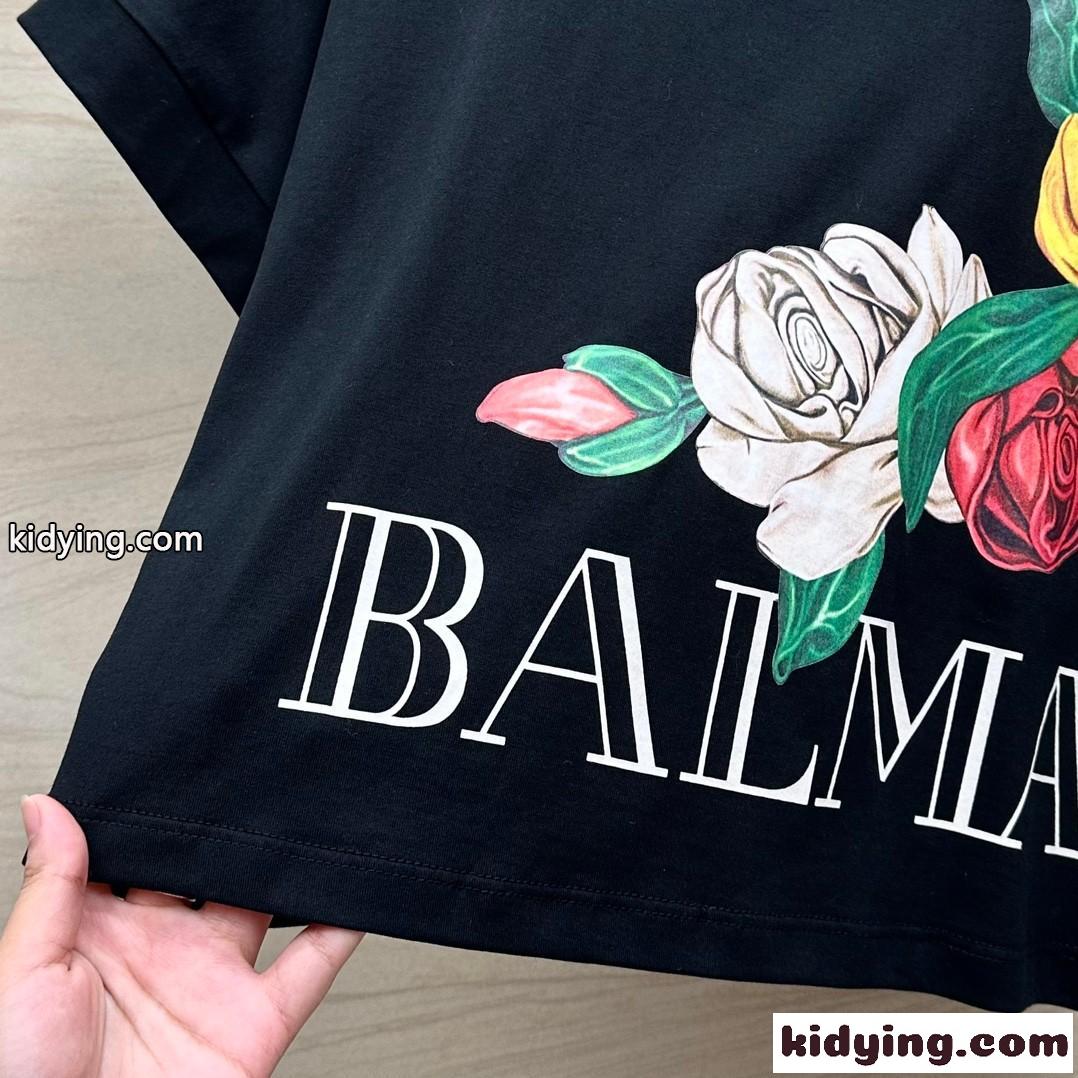 Balmain ヴィンテージ ローズ プリント Tシャツ バルマン 半袖Tシャツ コピー レディース-3
