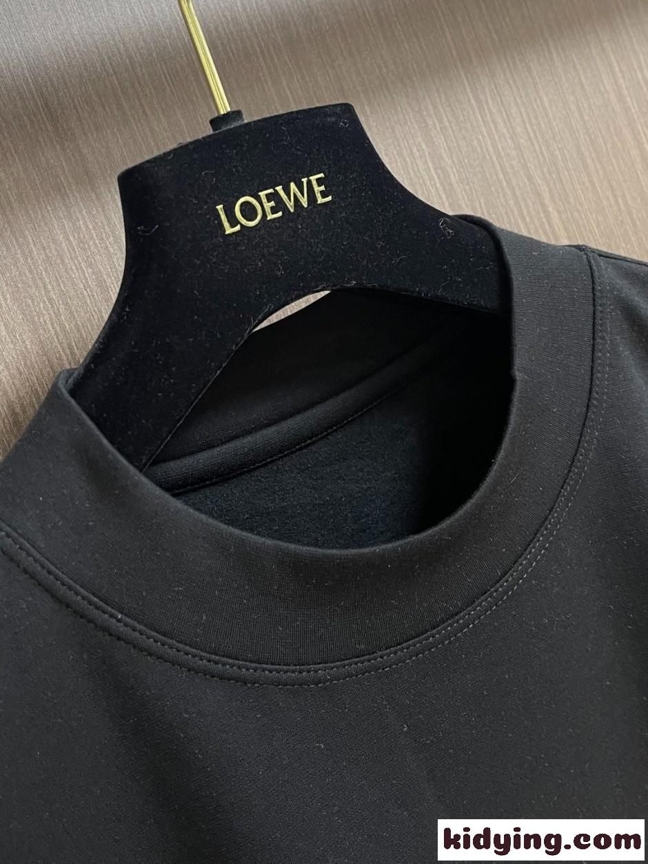 シンプル 洗練された コットン 長袖Tシャツ ロエベ Tシャツ 偽物 ブラック-4
