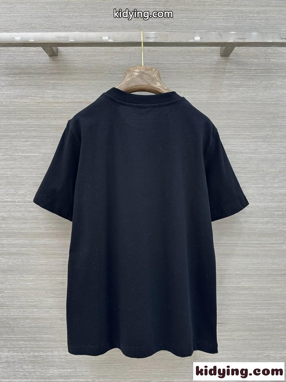 チェック ナイトスタンプ コットンTシャツ バーバリー Tシャツ コピー ブラック-4
