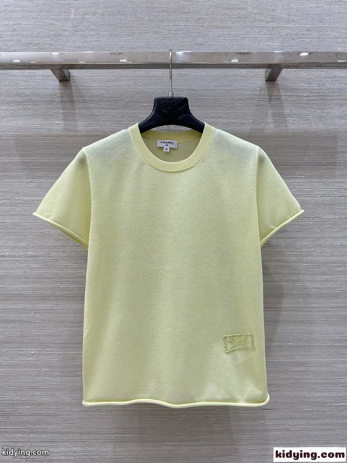 春夏 シンプル 半袖ニット トップス シャネル Tシャツ コピー ライトグリーン-2
