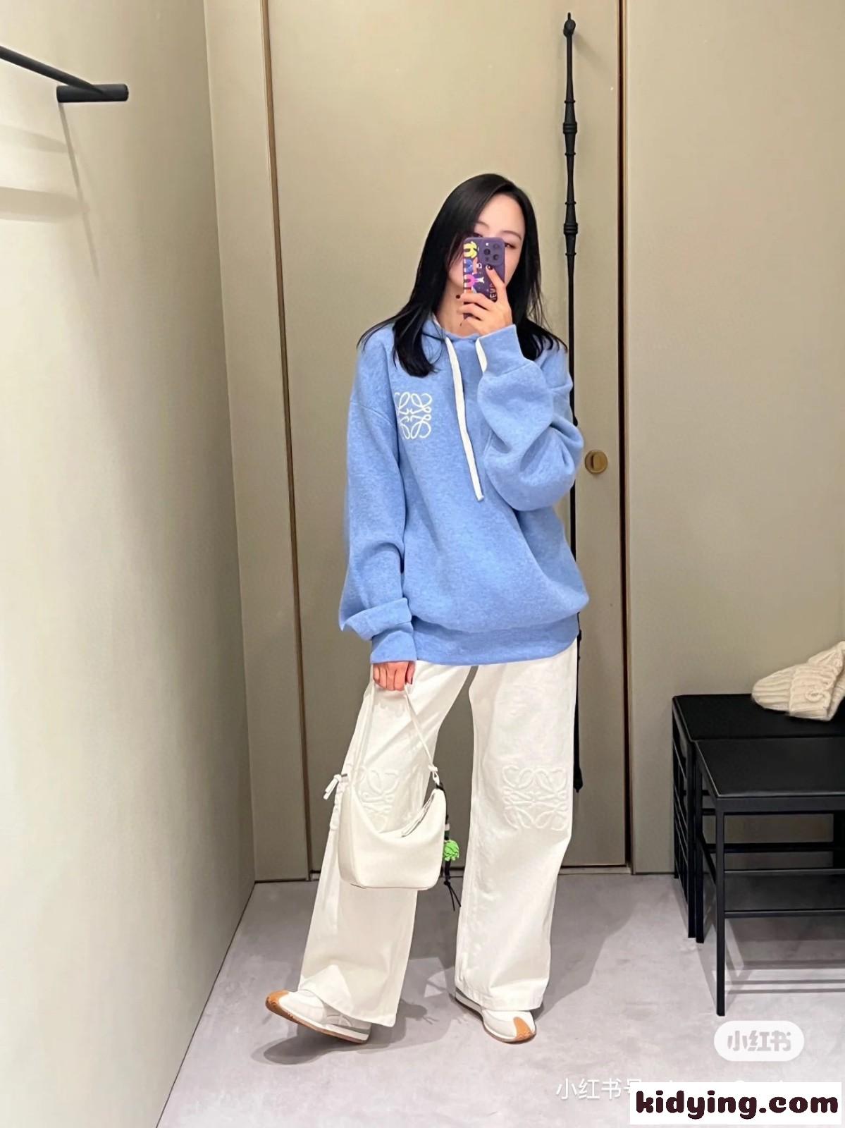 ユニセックス カジュアル ウール フーディー ロエベ パーカー コピー ブルー-3