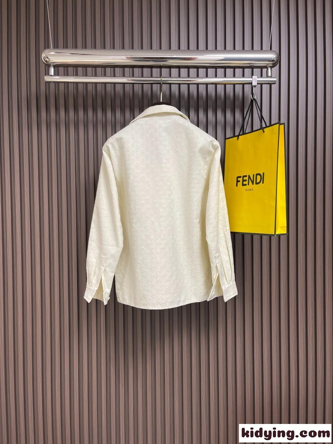 GGキャンバス オープンカラー ロングスリーブシャツ グッチ シャツ コピー ベージュ-0