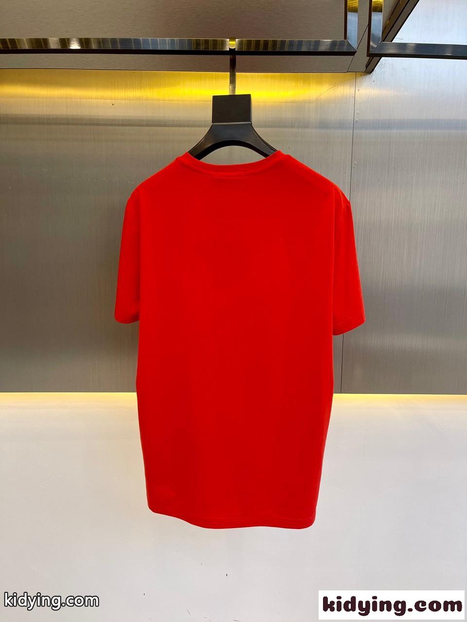 シンプル ロゴ クルーネック 半袖Tシャツ プラダ Tシャツ コピー レッド-4