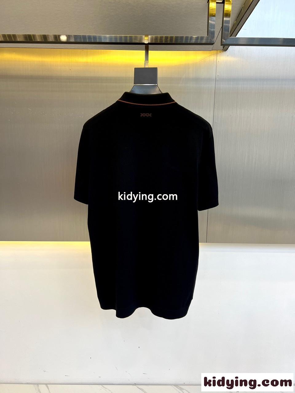 カジュアル 半袖ポロシャツ エルメネジルド・ゼニア Tシャツ コピー ブラック-3
