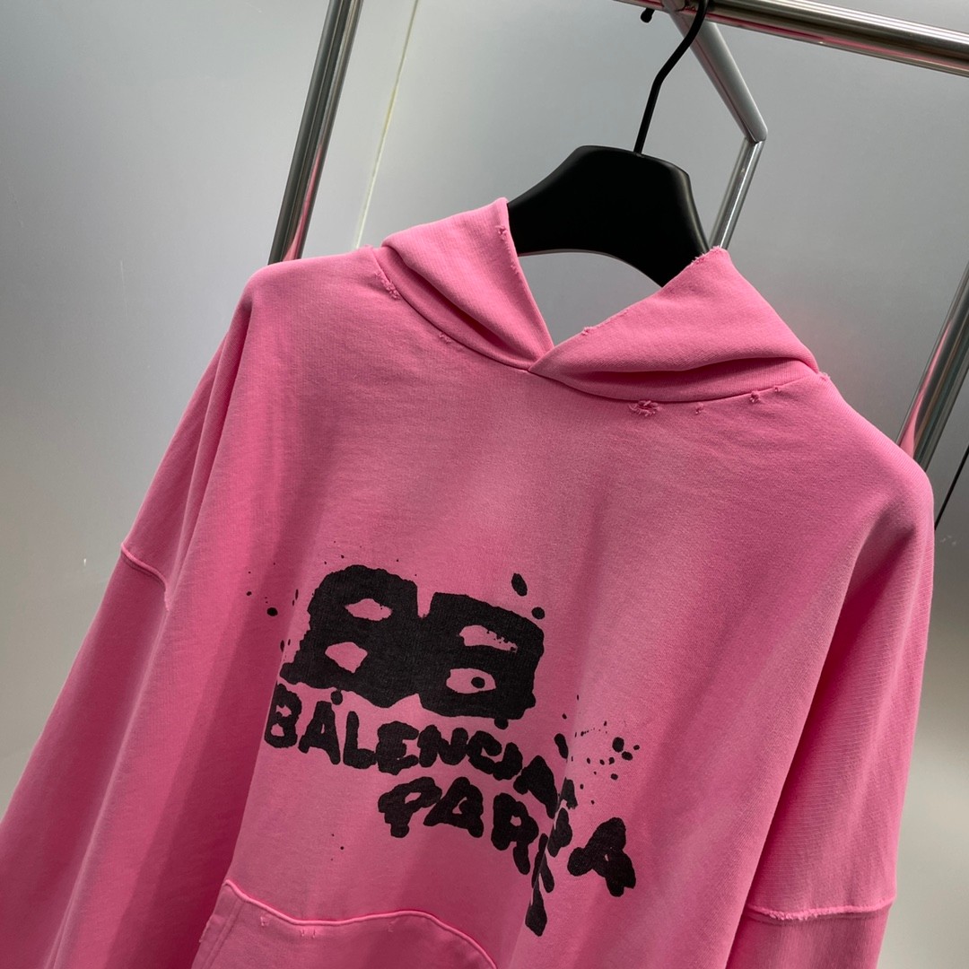 カジュアル バレンシアガ HAND DRAWN BB ICON HOODIE ラージフィット コピー ピンク-1