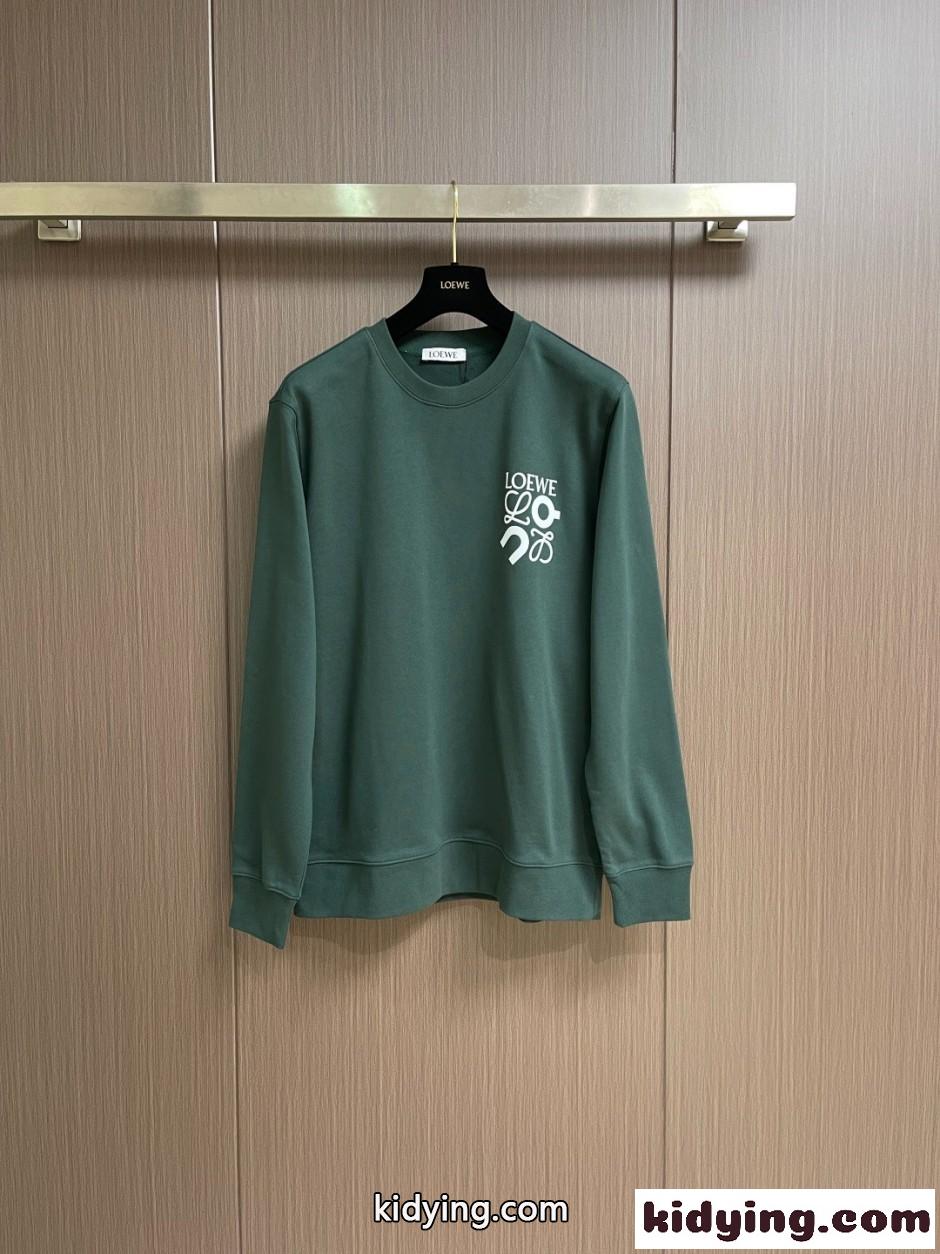 カジュアル ロゴ スウェットシャツ ロエベ Tシャツ 偽物 クルーネック グリーン-0
