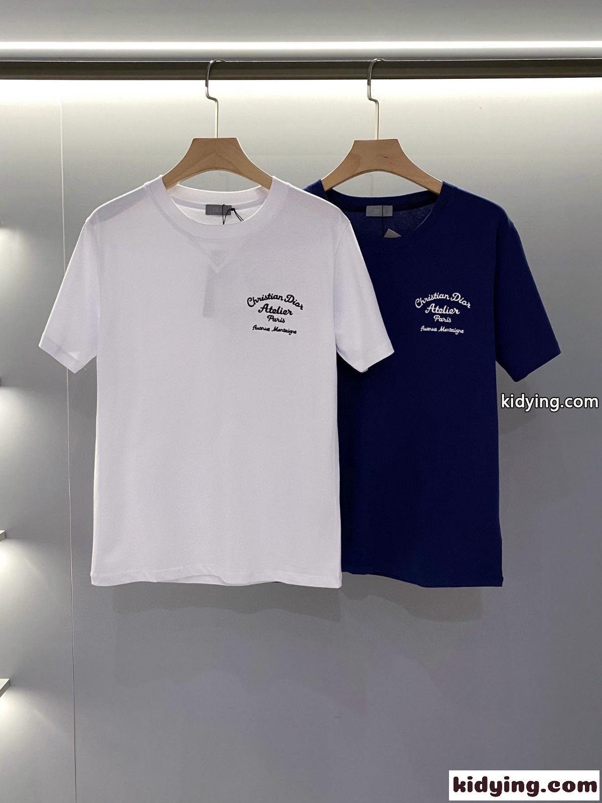 ロゴ 刺繍入り コットン ラウンドネック クリスチャン・ディオール Tシャツ コピー 半袖 トップス-0