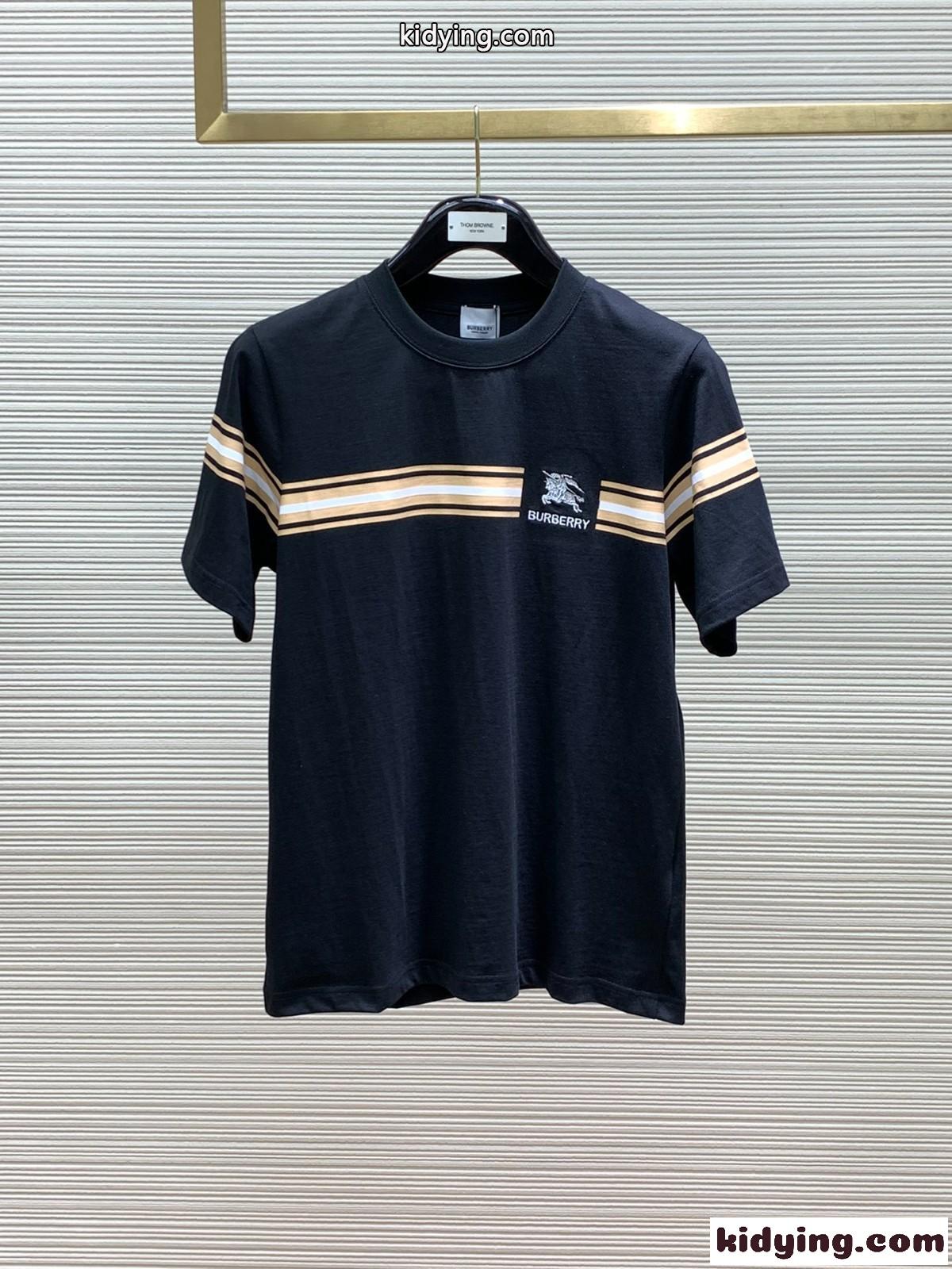 おしゃれ ストライプ コットンTシャツ バーバリー Tシャツ コピー 半袖 トップス ブラック-0