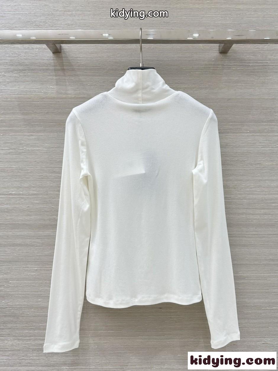 ウール＆テンセル ハイネック カットソー プラダ Tシャツ 偽物 ホワイト-4