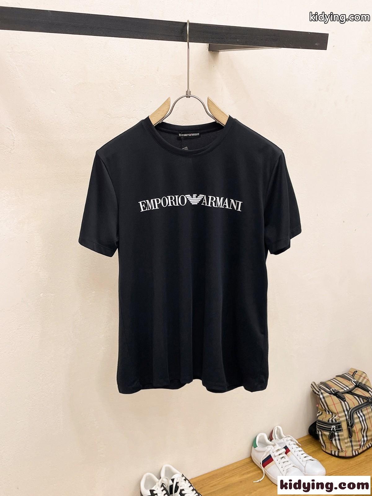 春夏 定番 クルーネック ロゴ アルマーニ 半袖Tシャツ コピー ブラック-0