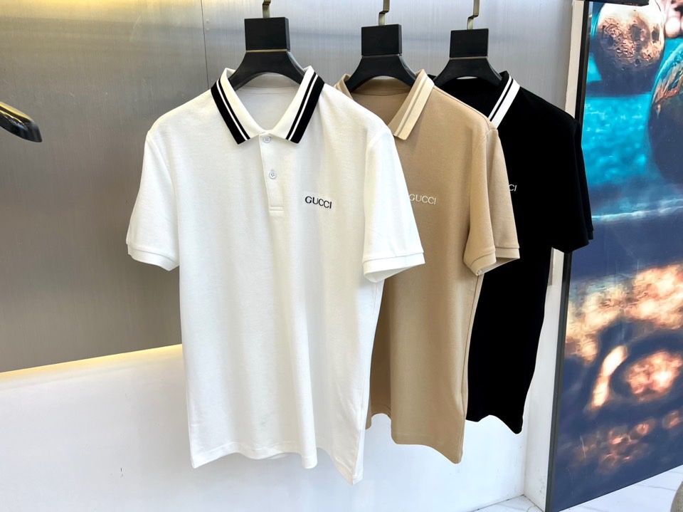 クラシック カジュアル グッチ Tシャツ 偽物 半袖 ポロシャツ コットンピケ-0