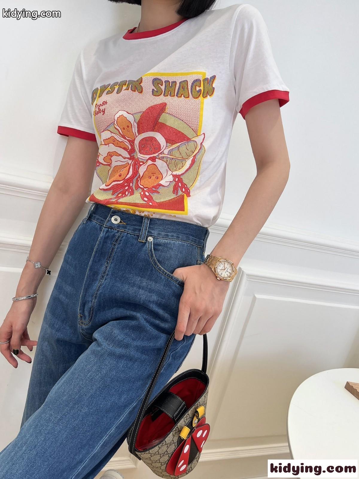 人気 おしゃれ バイカラー プリント クルーネック ロエベ tシャツ コピー 半袖 快適 スリム-2