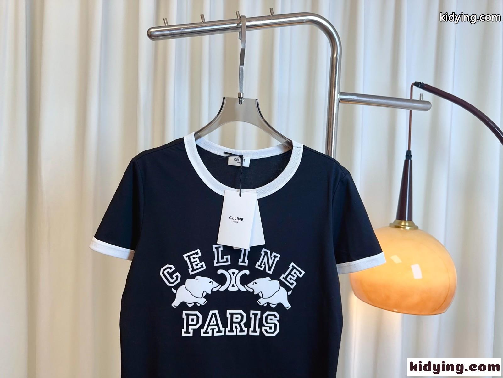 カジュアル おしゃれ プリント セリーヌ Tシャツ コピー 半袖Tシャツ ネイビー-0