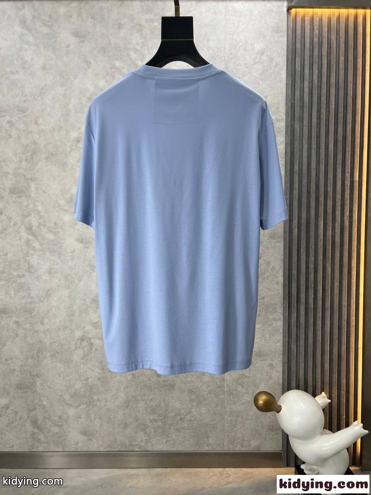 シンプル 4G 刺繍入り ジバンシィ Tシャツ 偽物 コットン 半袖Tシャツ ブルー-1