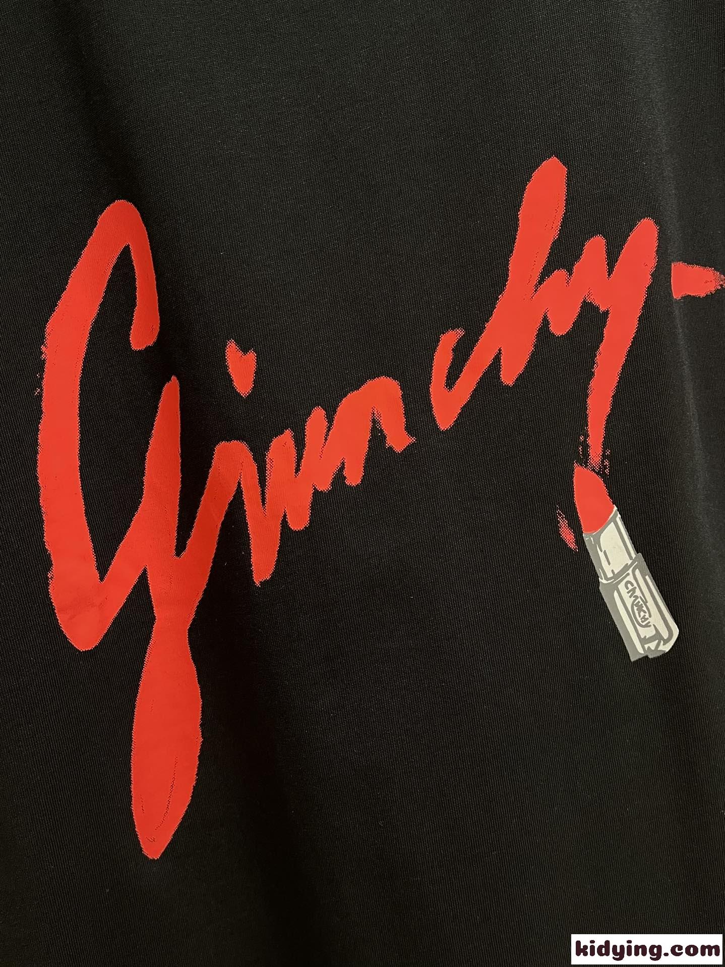 人気 リップスティックプリント Tシャツ ジバンシィ Tシャツ コピー クルーネック ブラック-4
