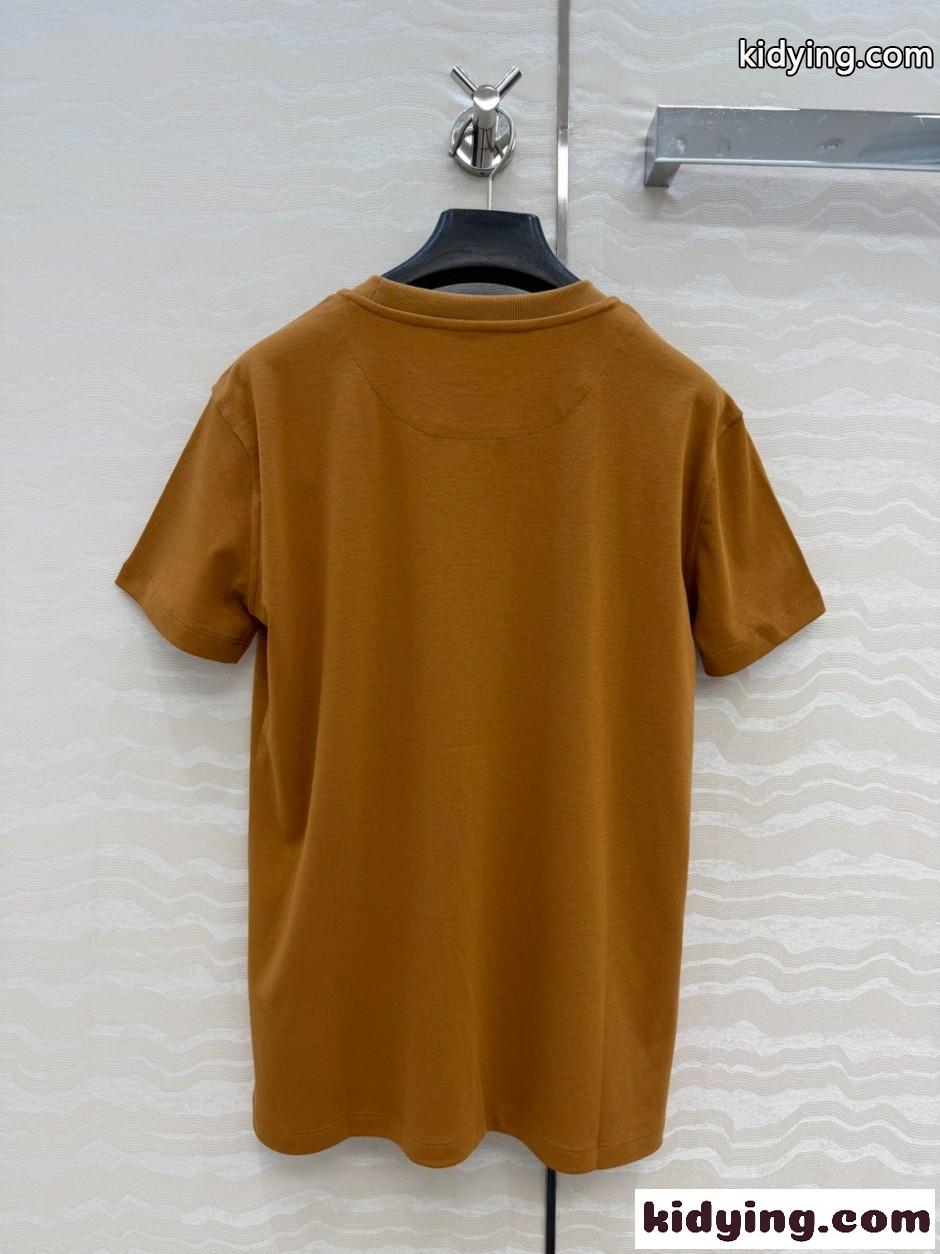 エルメス Tシャツ コピー 馬具プリント コットン クルーネックTシャツ ブラウン-4