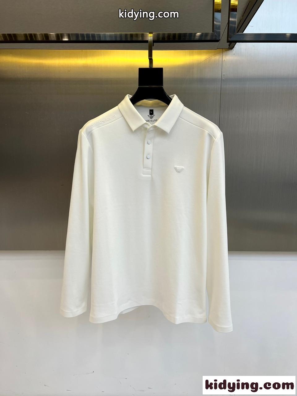 洗練された カジュアル 長袖 ポロシャツ アルマーニ Tシャツ 偽物 ホワイト-0