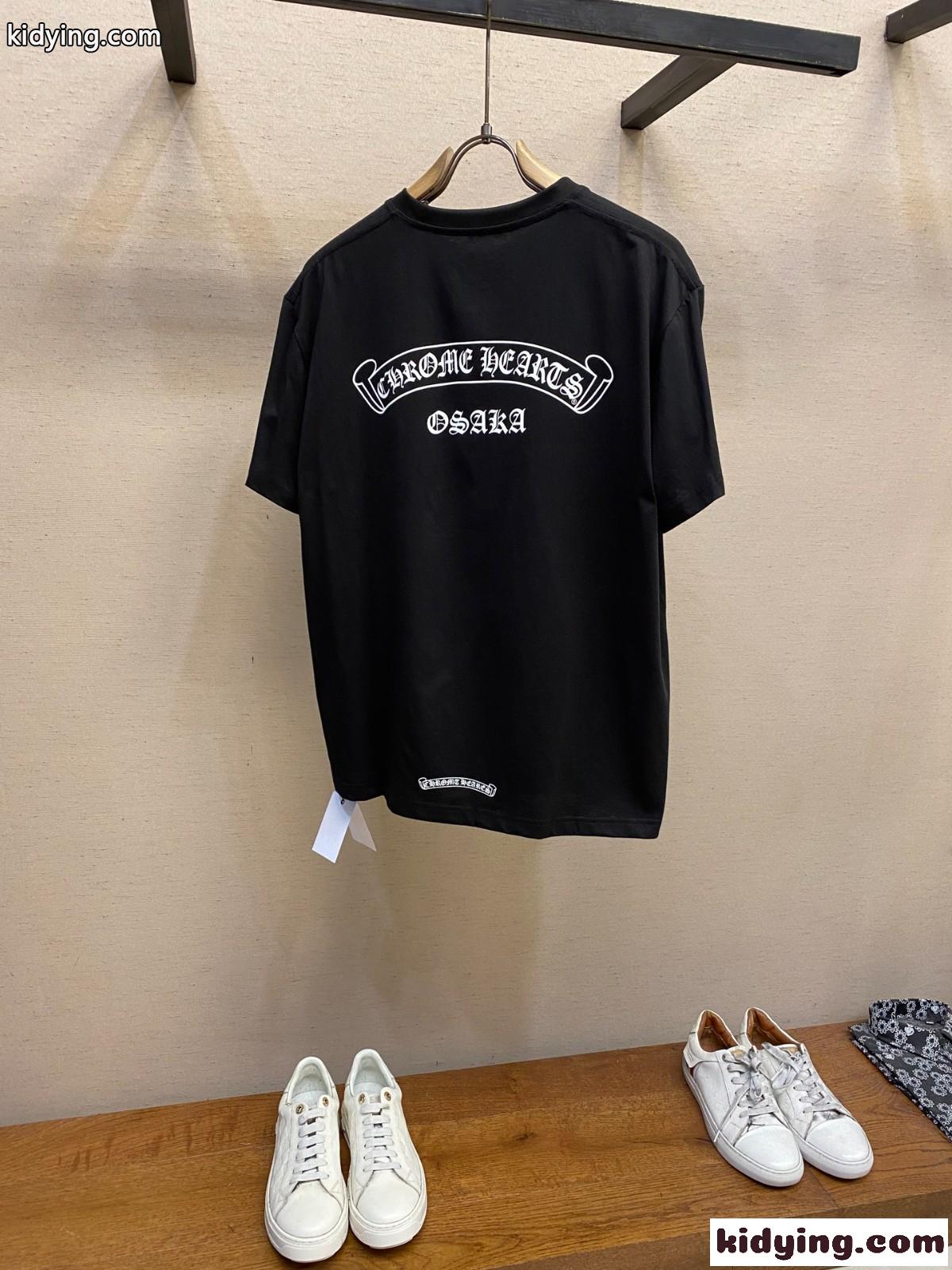 カジュアル コットン 半袖Tシャツ クロムハーツ Tシャツ コピー クルーネック ブラック-1