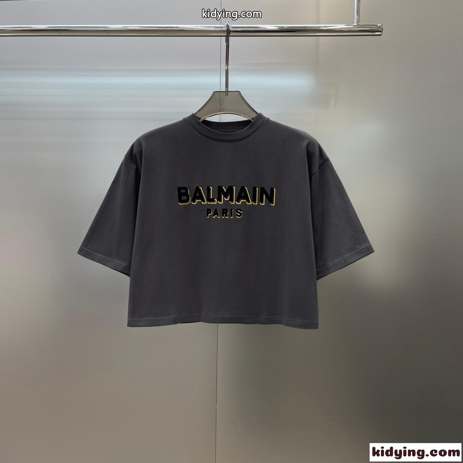 カジュアル ロゴプリント クロップドTシャツ バルマン Tシャツ コピー 半袖 トップス-0