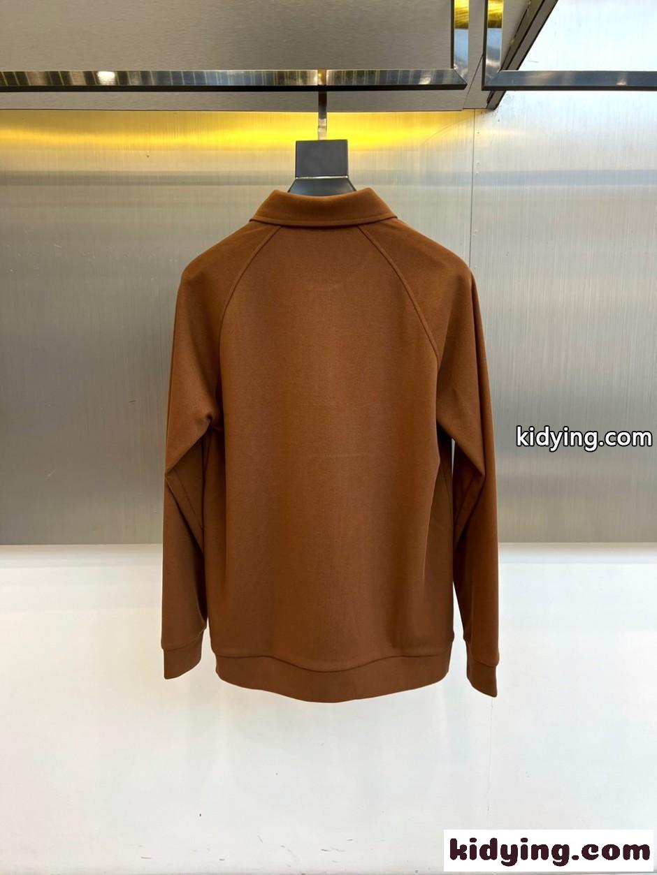 エルメネジルド・ゼニア Tシャツ 偽物 シンプル 上品 ロゴ 長袖 ポロシャツ ブラウン-3