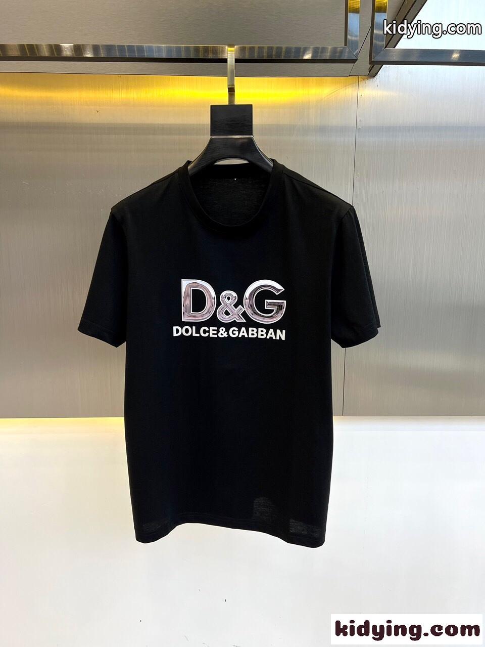 ドルチェ&ガッバーナ 半袖Tシャツ コピー ロゴ コットンTシャツ クルーネック ブラック-0
