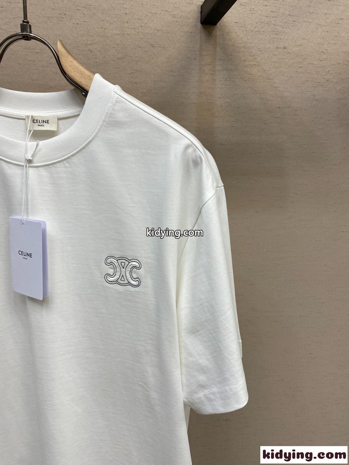 シンプル ゆったり クルーネック セリーヌ Tシャツ コピー コットン 半袖Tシャツ-2