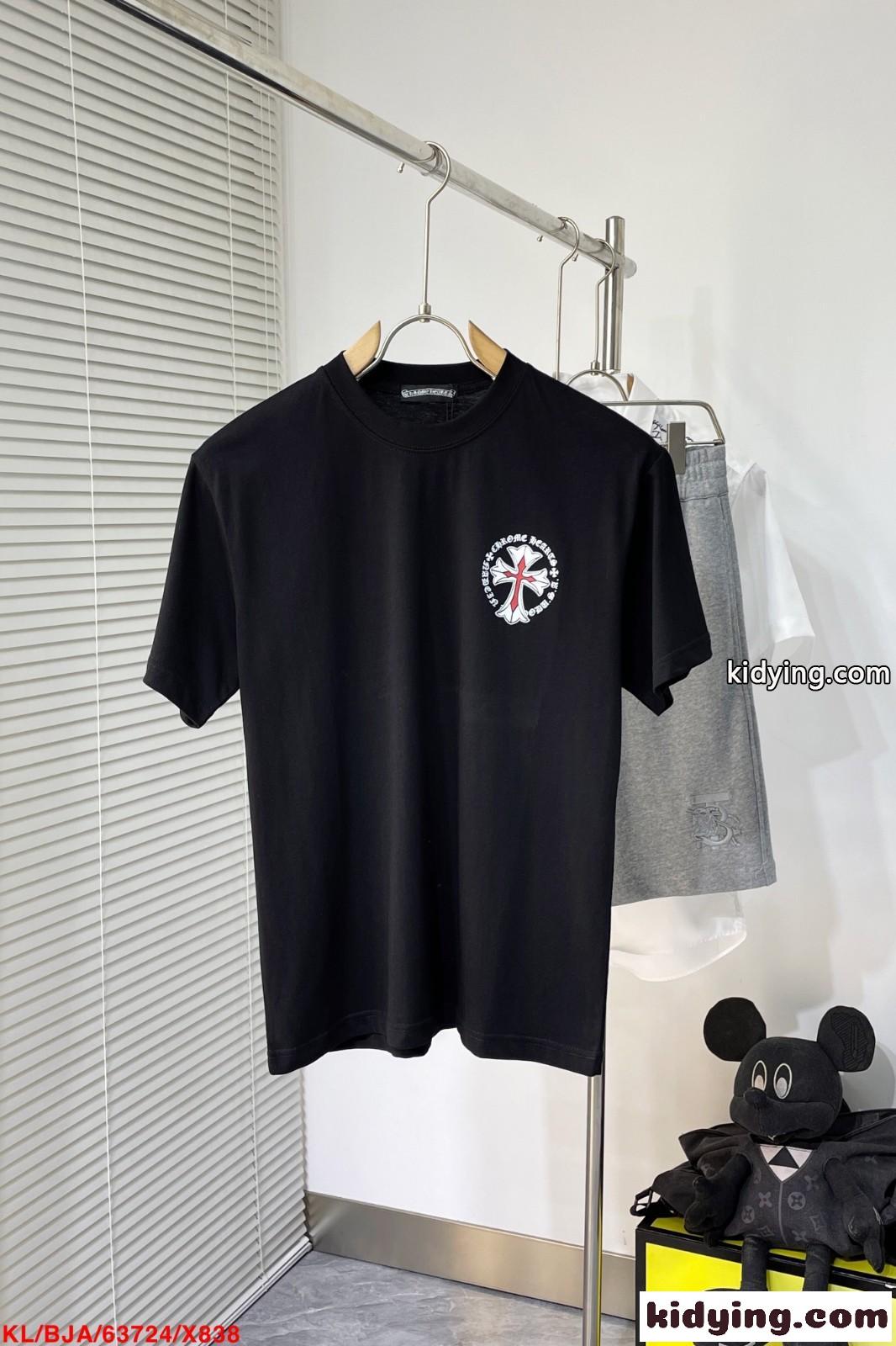 シンプル おしゃれ ロゴプリント クルーネック クロムハーツ Tシャツ コピー 半袖 トップス ブラック-1