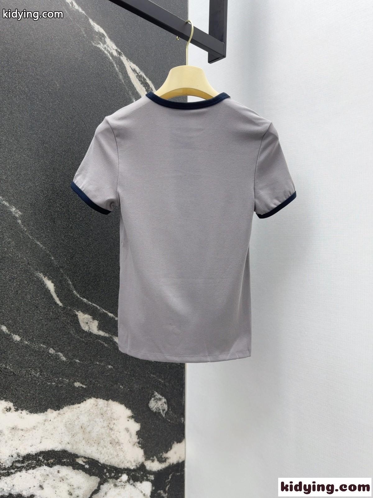 カジュアル おしゃれ コットン 半袖Tシャツ ミュウミュウ Tシャツ コピー グレー-4