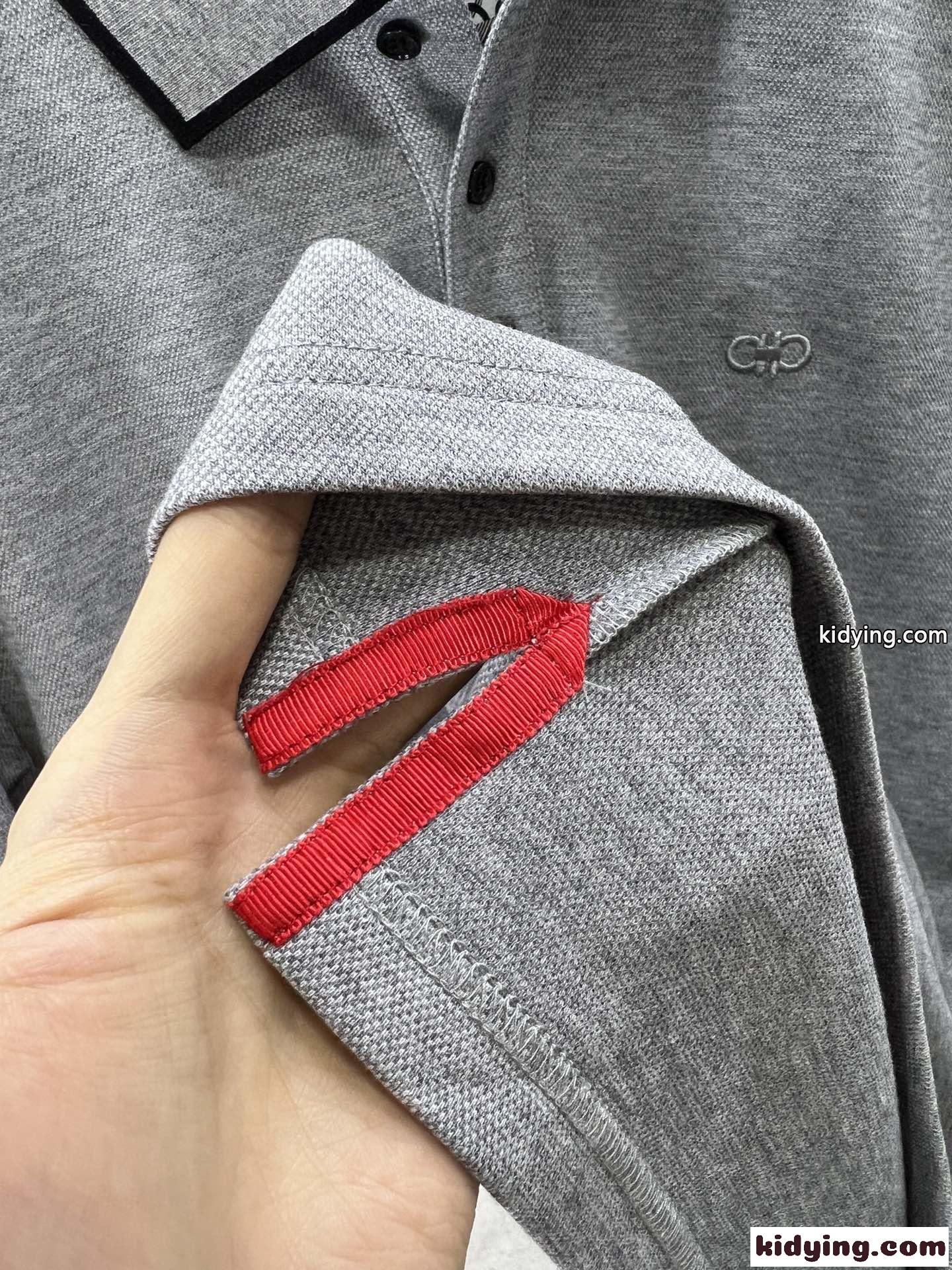 人気 ガンチーニ 刺繍入り 長袖 ポロシャツ サルヴァトーレ・フェラガモ Tシャツ コピー グレー-4