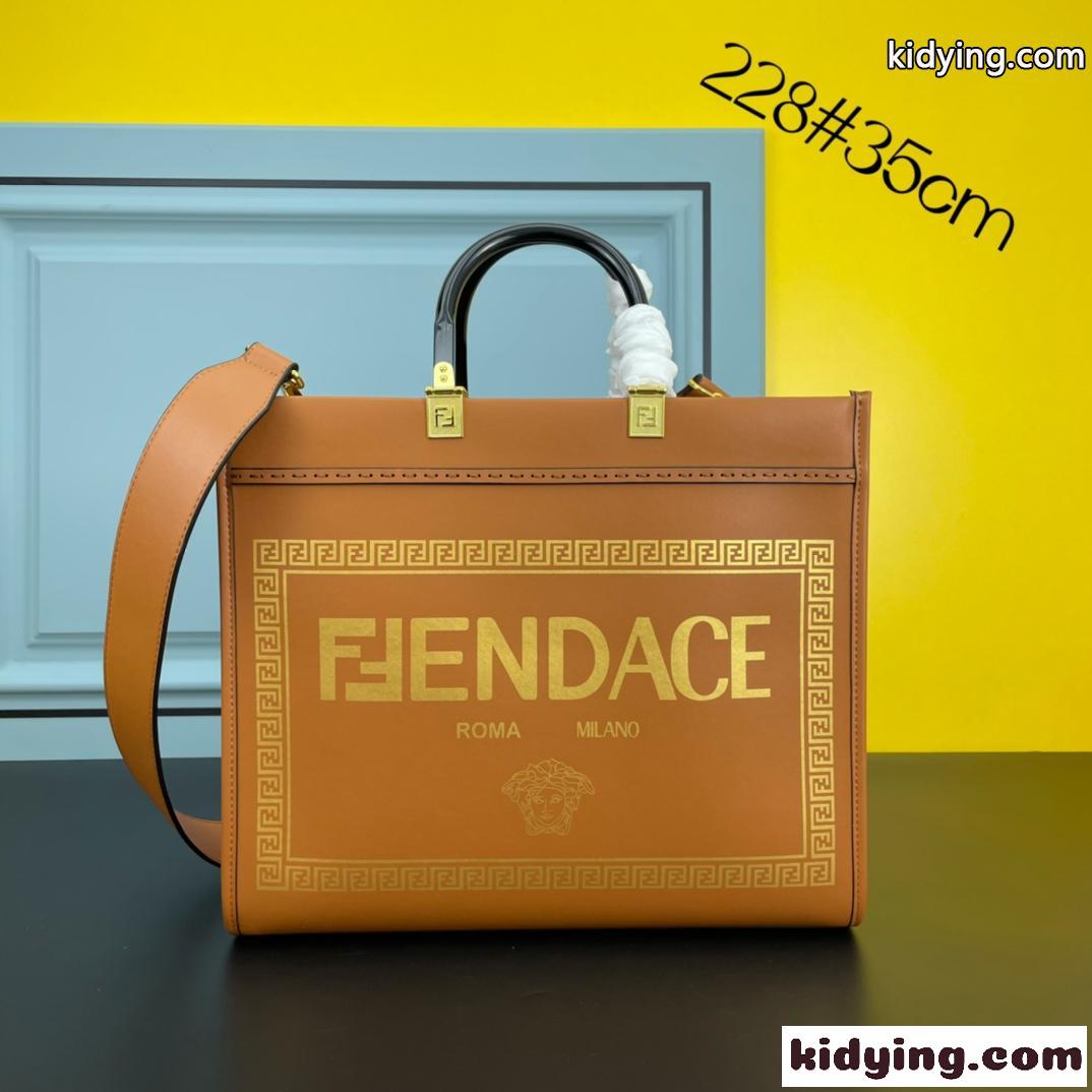 Fendace プリント レディース 2WAY トートバッグ ブラウン レザー ロゴ フェンディ バッグ 人気 コピー-2