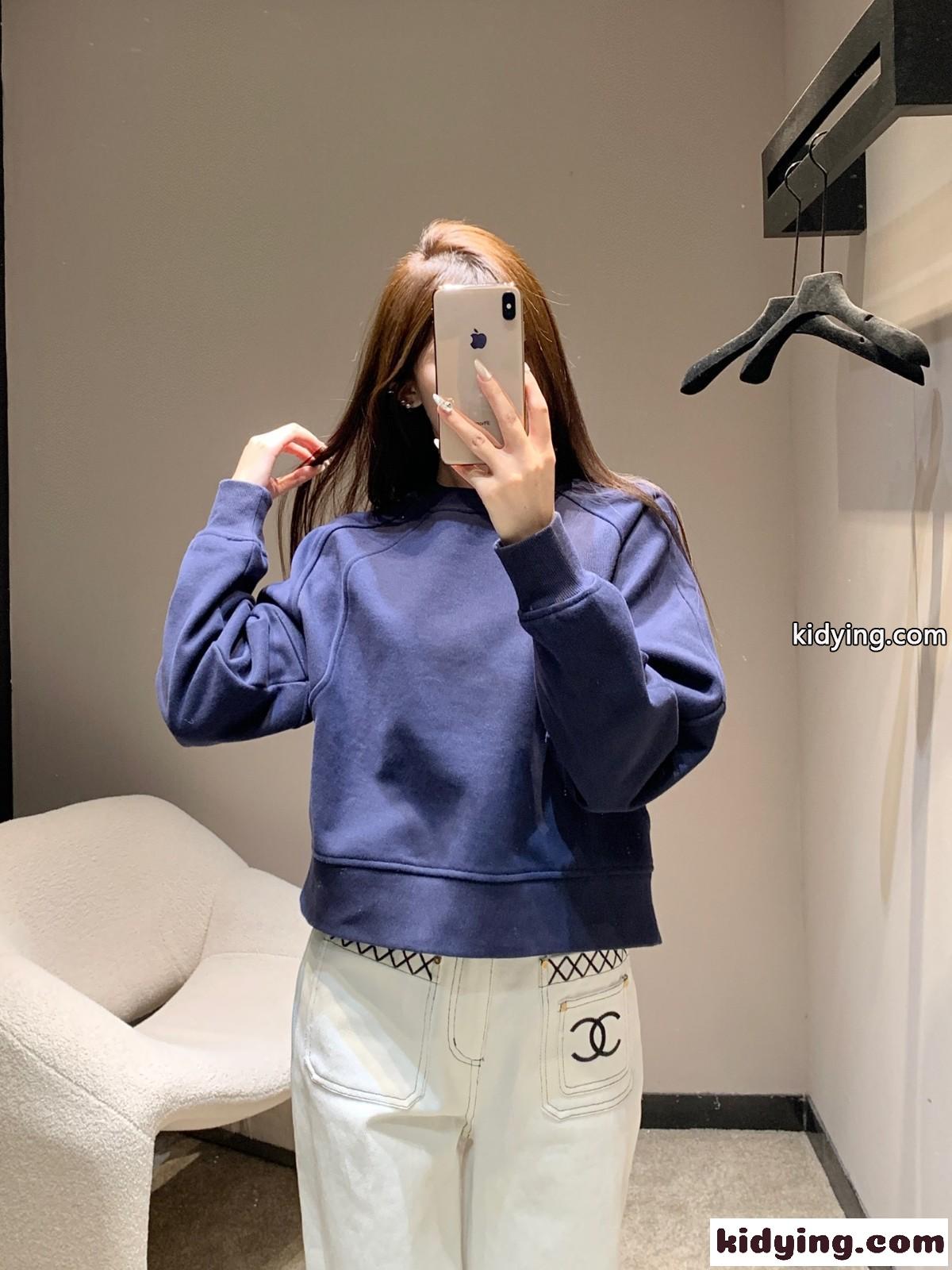 ロエベ Tシャツ コピー カジュアル クロップド スウェットシャツ ネイビー-5