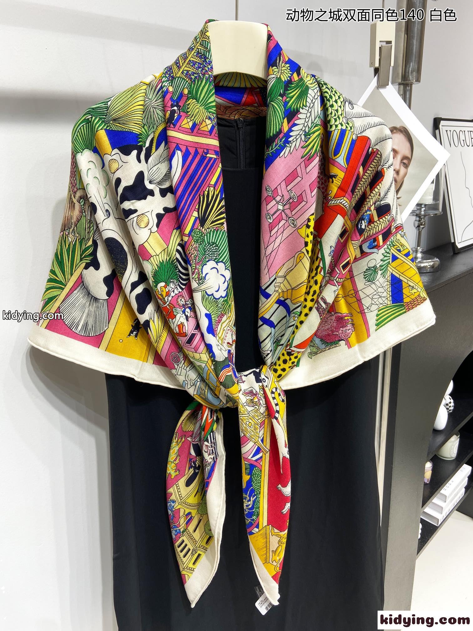 カレ140 ショール シルク＆カシミヤ Animapolis エルメス スカーフ コピー 140cm*140cm ホワイト-4