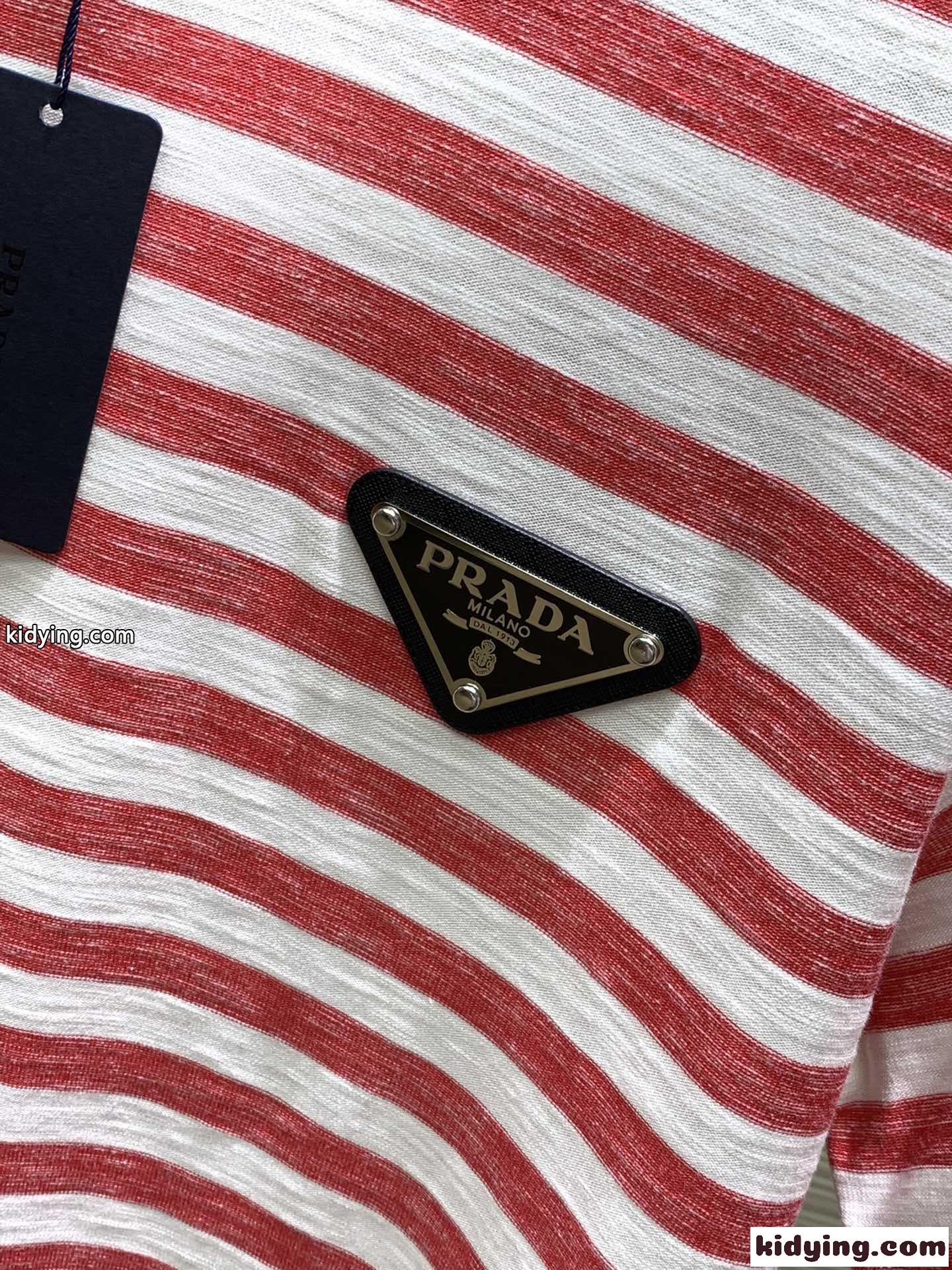 定番 カジュアル プラダ Tシャツ コピー ストライプ 半袖Tシャツ-2