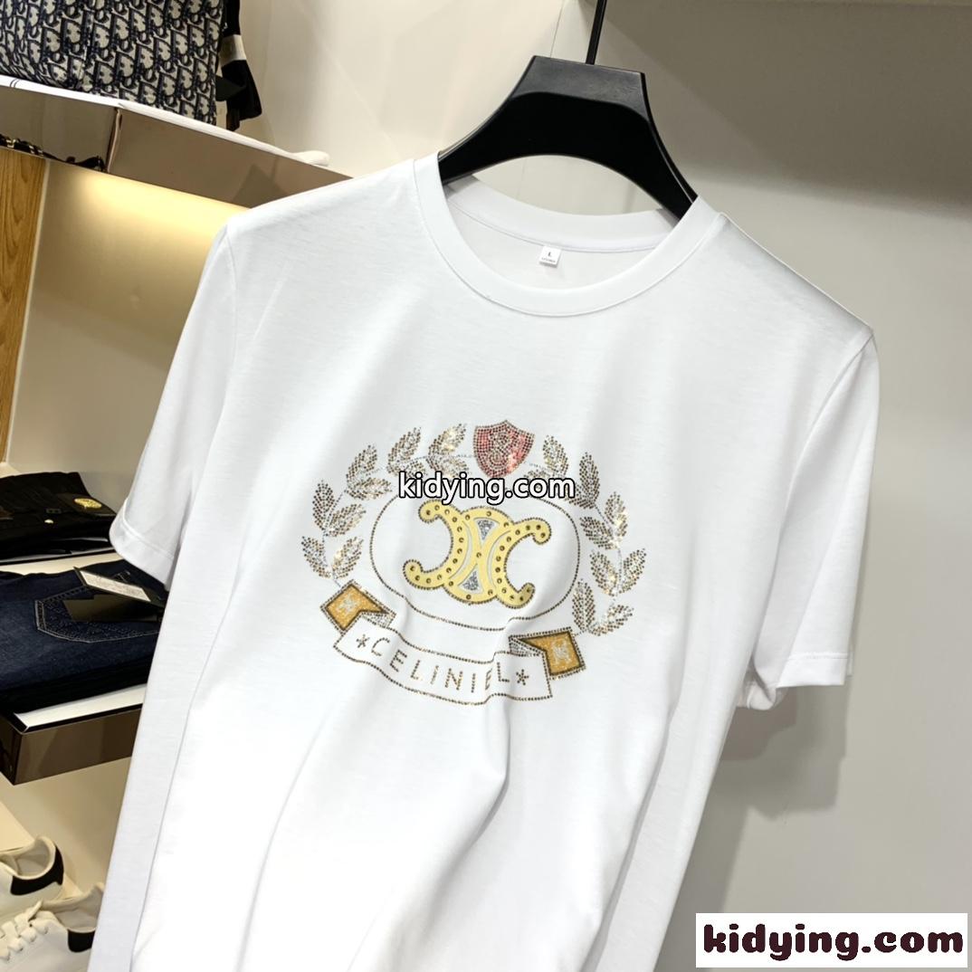 セリーヌ tシャツ コピー メンズ 柔らかい 着心地いい 半袖 クールネック カジュアル おしゃれ ホワイト ブラック-4