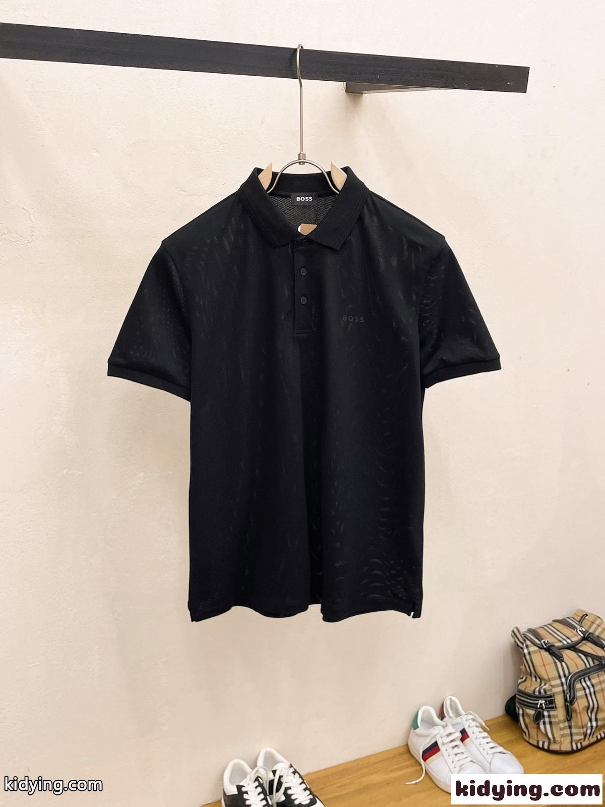 ヒューゴ・ボス Tシャツ コピー クラシック ビジネス 半袖 ポロシャツ ブラック-0