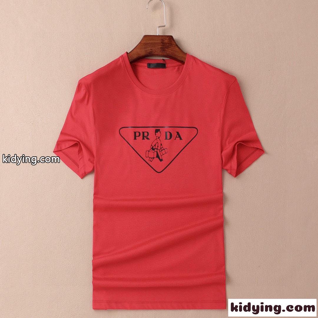 定番 人気 着回し プリント クルーネック プラダ 半袖tシャツ コピー シルケット コットン-1