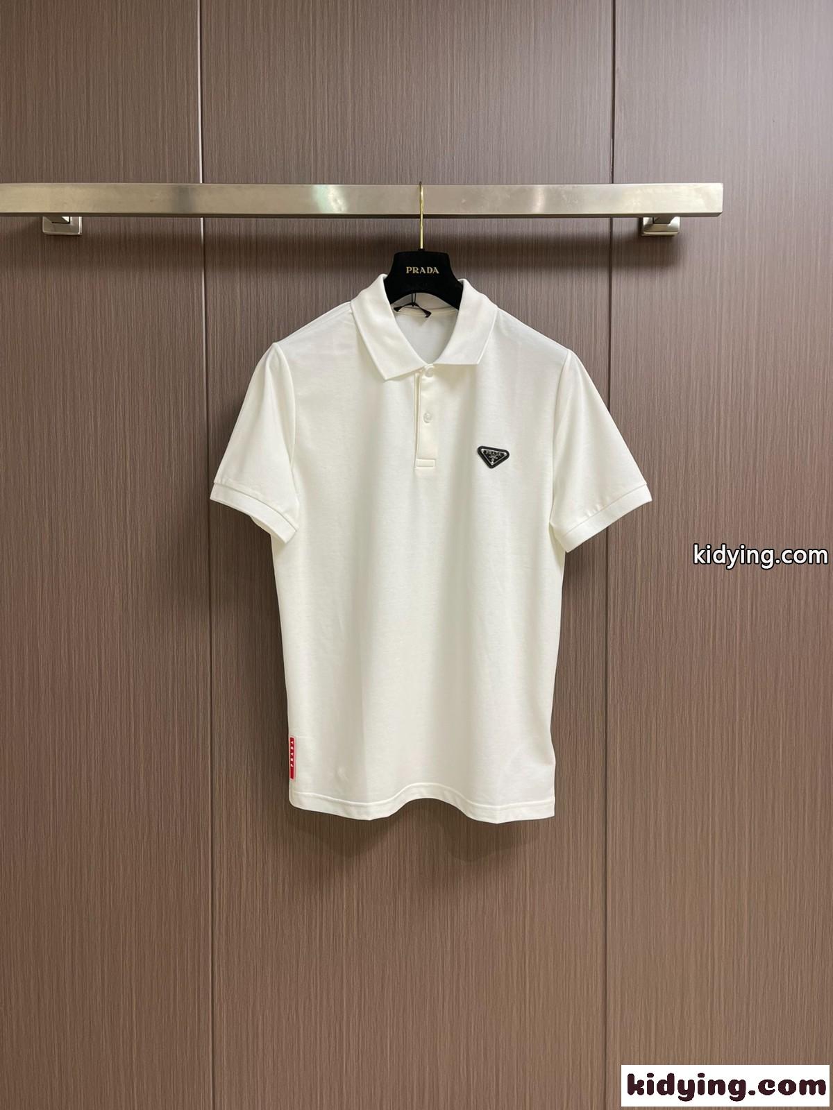 シンプル 洗練された コットンピケ ポロシャツ プラダ Tシャツ コピー ホワイト-0