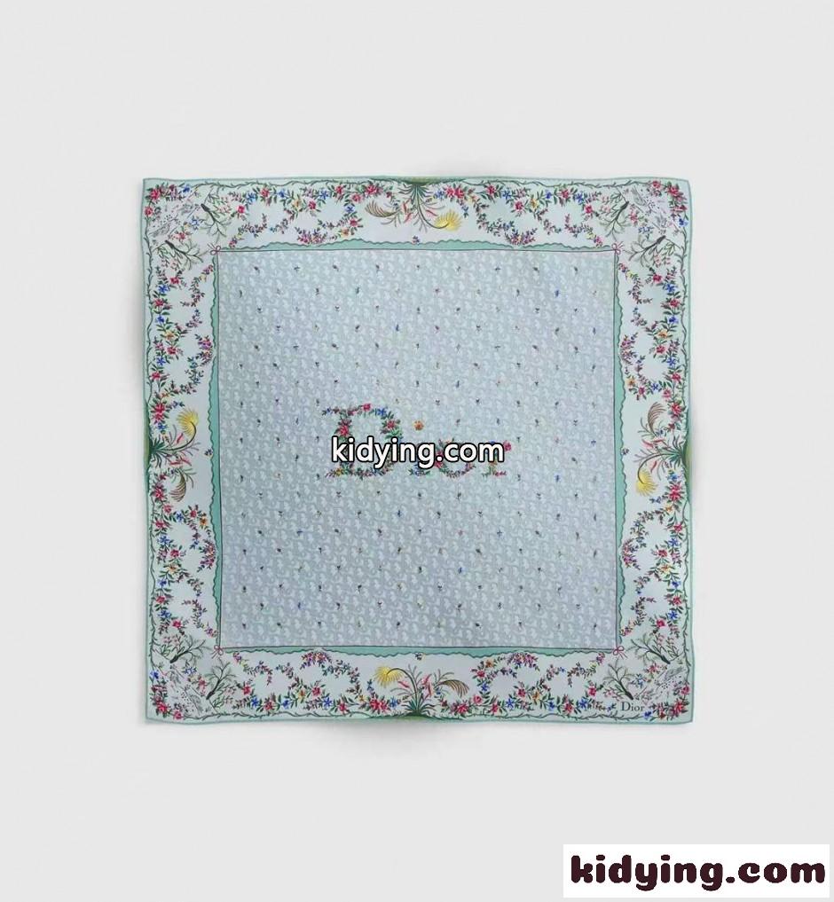 Dioramour Revolution Flowers スクエアスカーフ クリスチャン・ディオール スカーフ 偽物 ライトブルー-0