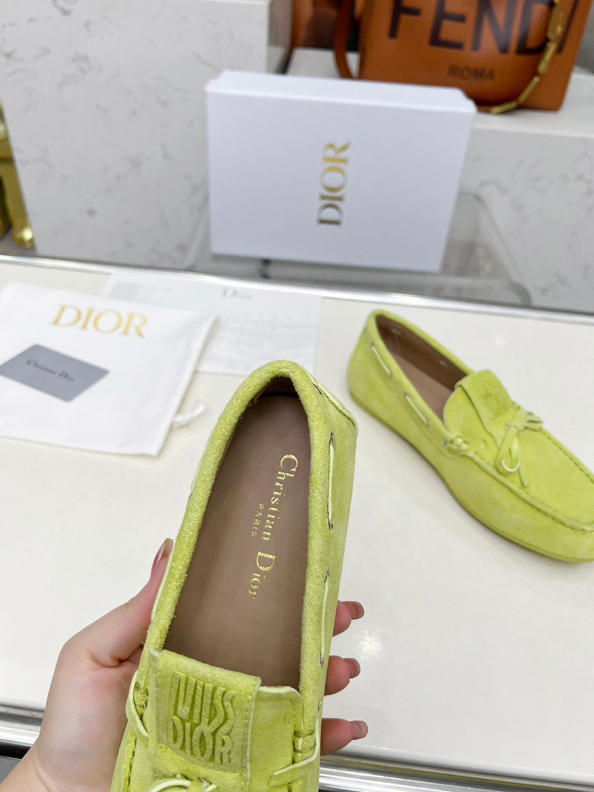 カジュアル エレガント Miss Dior Street ローファー スーパーコピー スエード グリーン-1