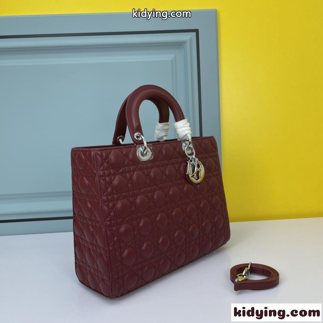 クリスチャン・ディオール スーパーコピー ラムスキン LADY DIOR ラージバッグ ワイン-3