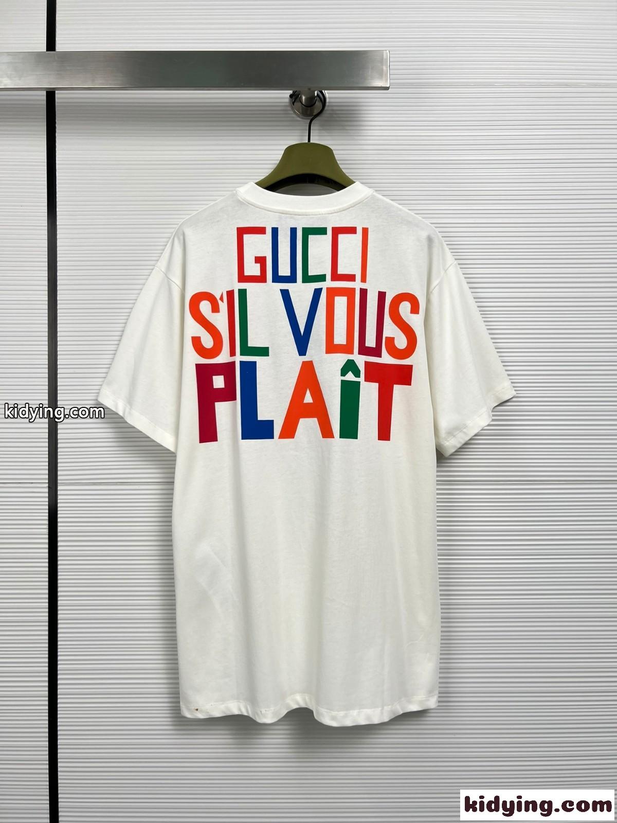 プリント コットン 半袖Tシャツ グッチ Tシャツ コピー コットン オーバーサイズ-4