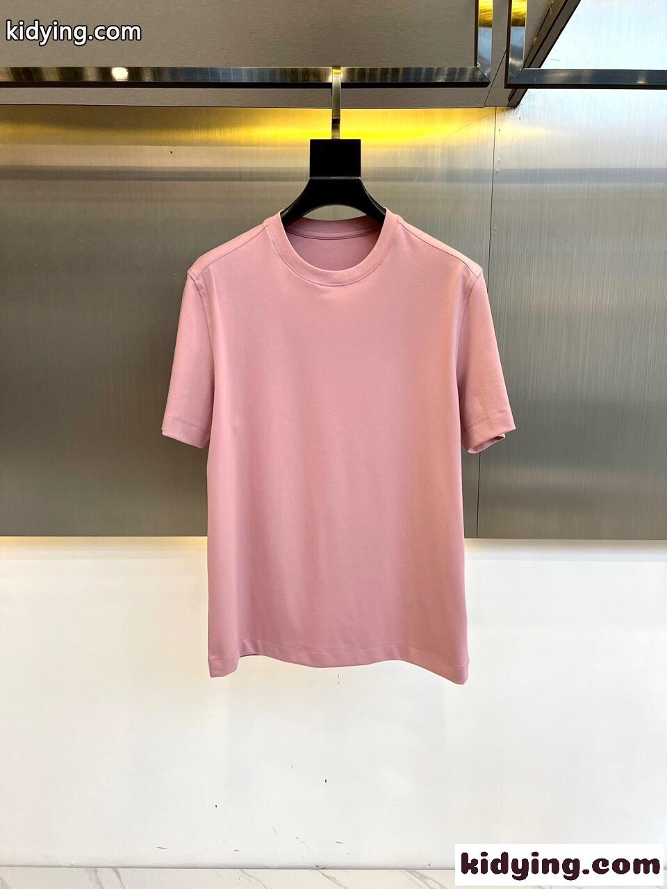 快適 冷感 クルーネック 半袖Tシャツ エルメネジルド・ゼニア Tシャツ コピー ピンク-0