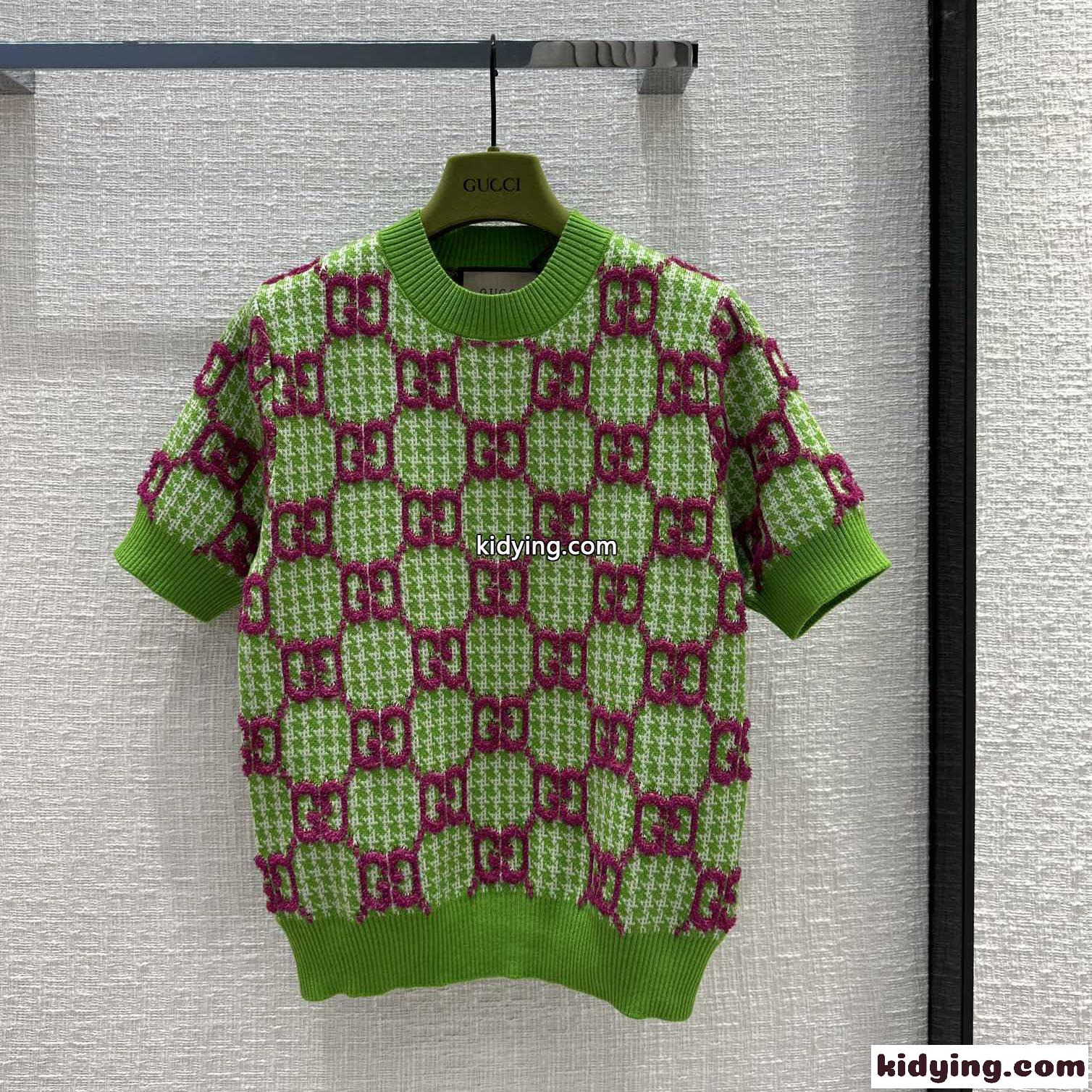 グッチ セーター コピー 半袖 レディース 上品 可愛い GGジャガード クルーネック 半袖-2