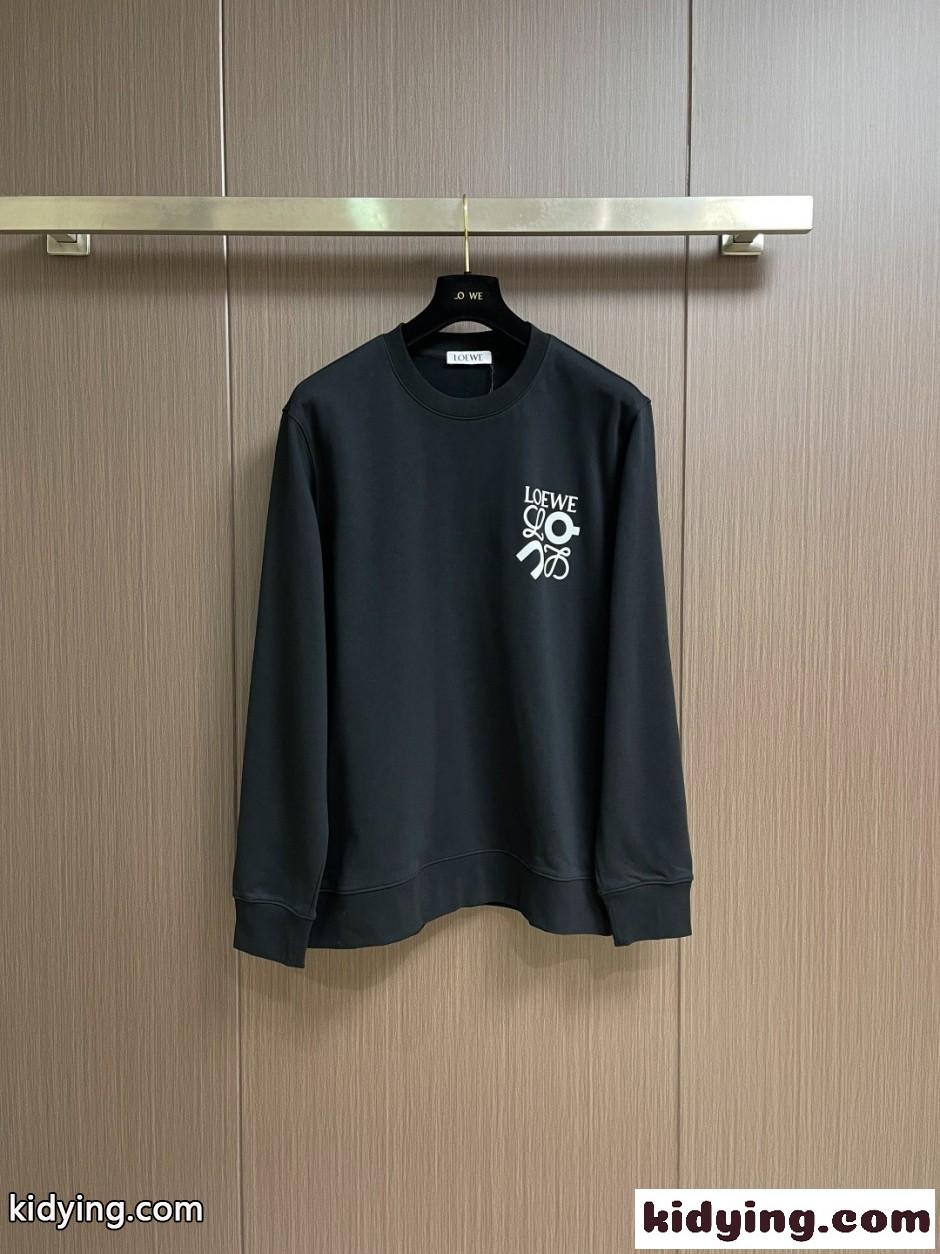 カジュアル ロゴ スウェットシャツ ロエベ Tシャツ 偽物 クルーネック ブラック-1