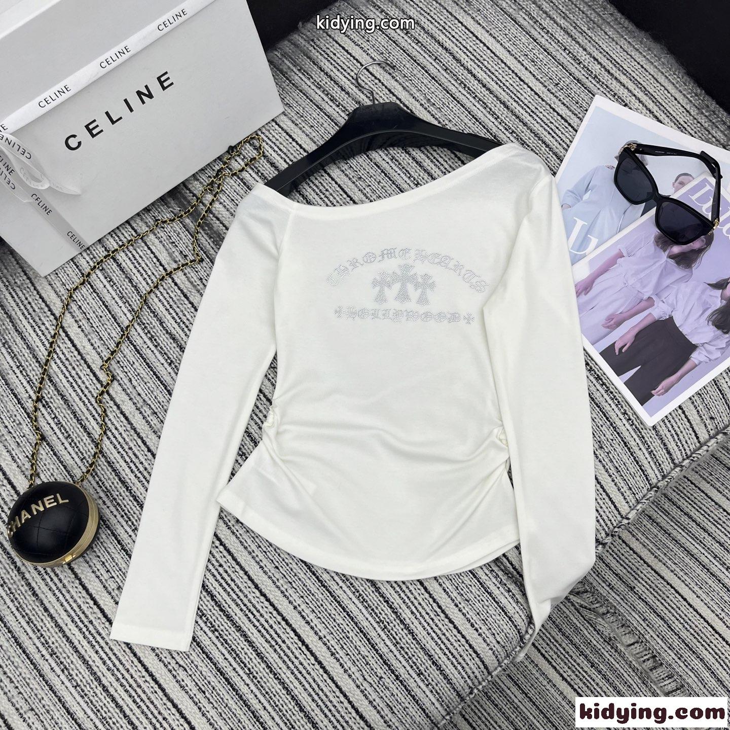 アシンメトリーショルダー トップス クロムハーツ Tシャツ 偽物 ホワイト-4