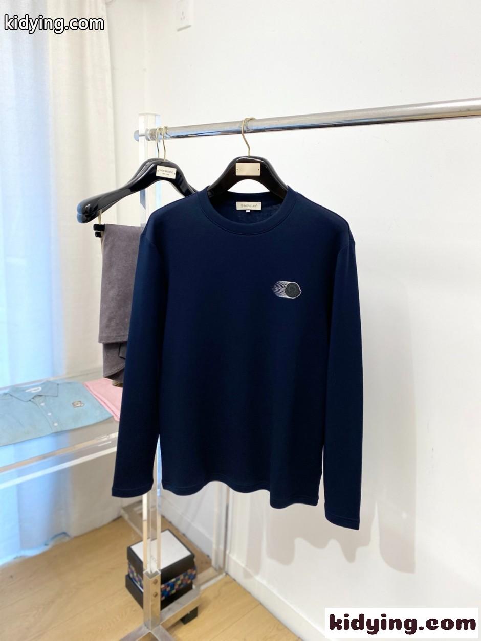 合わせやすい シンプル モンクレール Tシャツ 偽物 クルーネック 長袖Tシャツ ネイビー-0