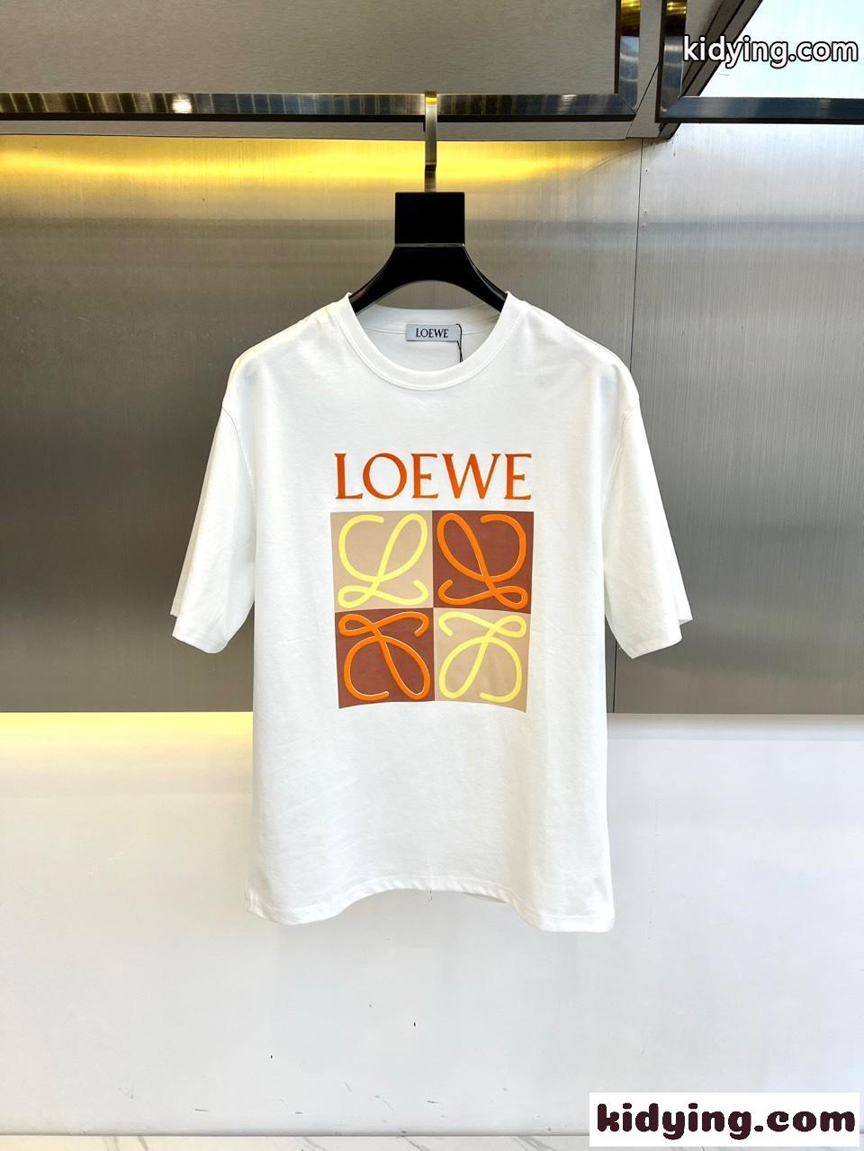 お洒落 合わせやすい ロゴTシャツ ロエベ Tシャツ コピー クルーネック ホワイト-0