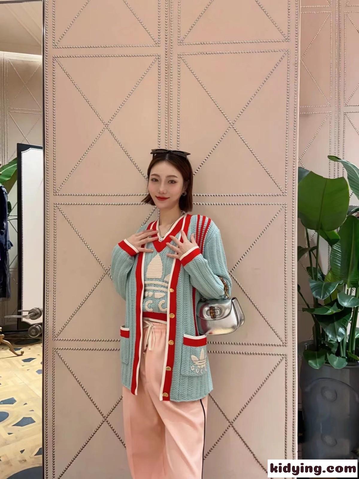 adidas x Gucci リブステッチ カーディガン グッチ カーディガン コピー Vネック 長袖-4